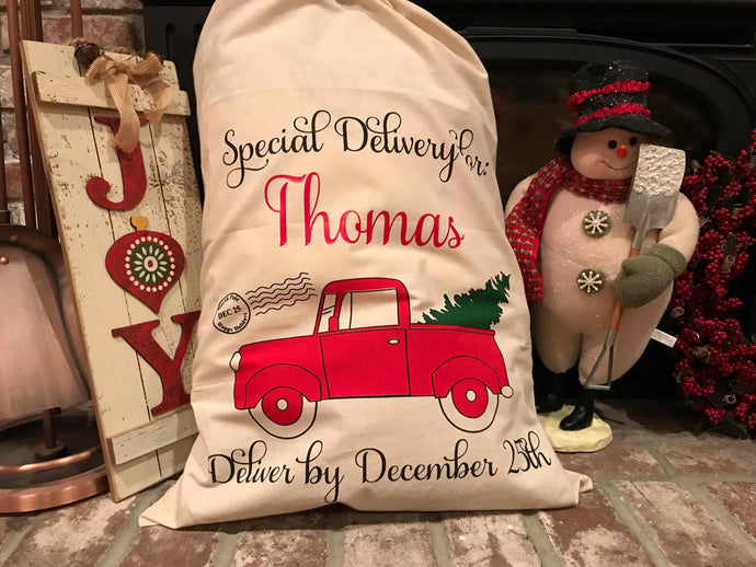 Red Truck | Santa Sack | Christmas | Personalized | The Good Life Creations