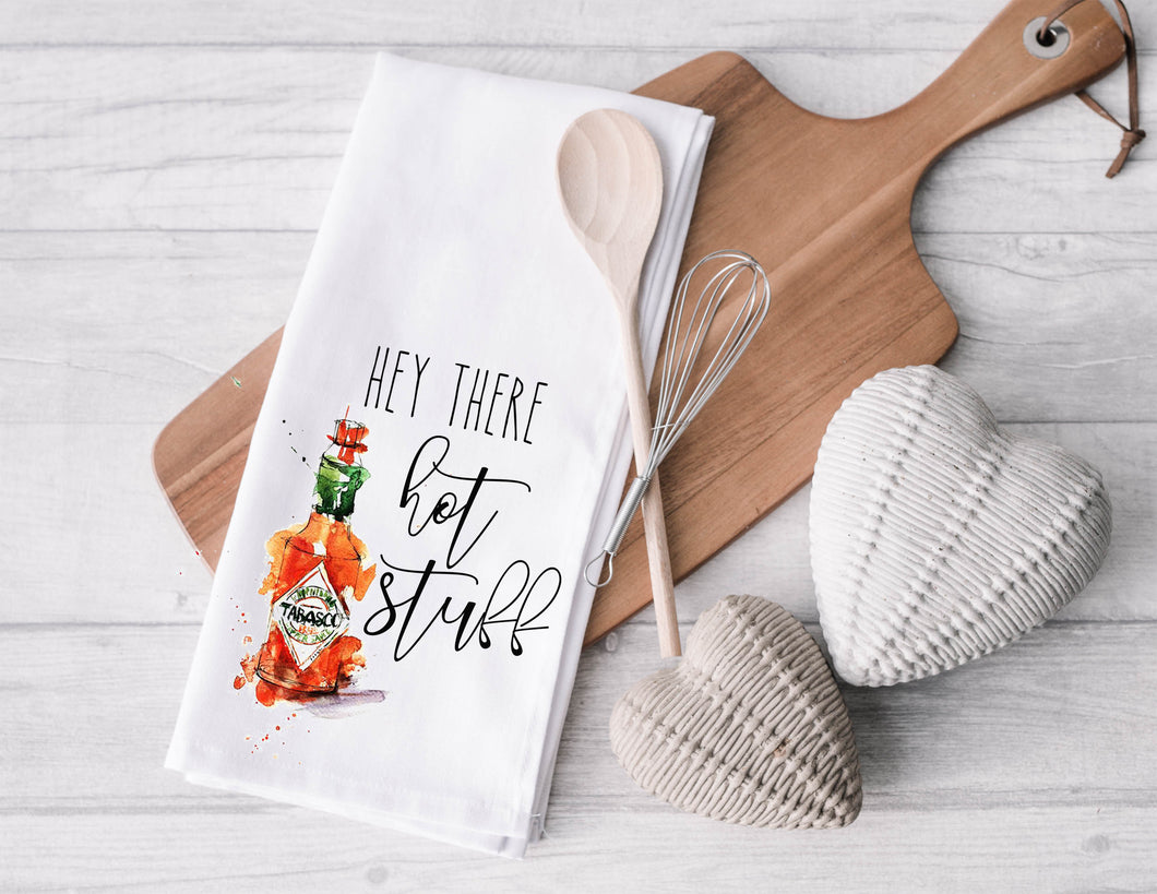 Hey There Hot Stuff | Hand Towel | Hot Sauce | Tabasco | Valentines | The Good Life Creations